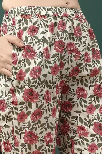 Floral printed pure cotton anarkali kurta with trousers & dupatta