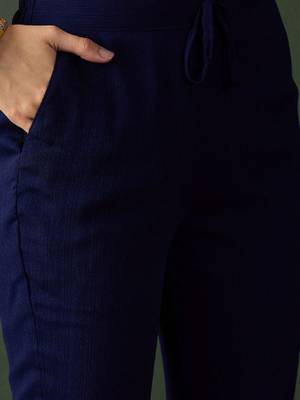Navy blue ethnic motifs embroidered a-line kurta with trouser & dupatta 3