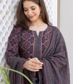 Ethnic motifs printed regular gotta patti straight kurta with trousers & dupatta