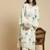 Off-white & blue printed notch neck schiffli work cotton a-line kurta & trouser