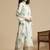 Off-white & blue printed notch neck schiffli work cotton a-line kurta & trouser
