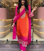 Bandhani printed sequinned embroidery work kurta with trousers & dupatta