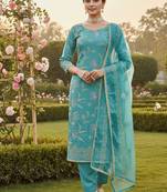 sea green embroidered glaze cotton unstitched dress material 