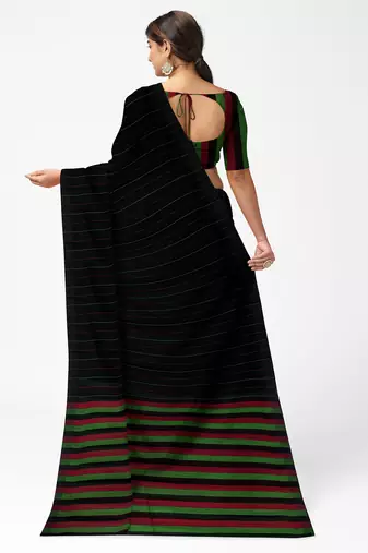 Classic black striped cotton blend saree
