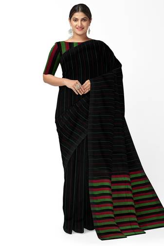 Classic black striped cotton blend saree