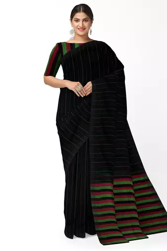 Classic black striped cotton blend saree