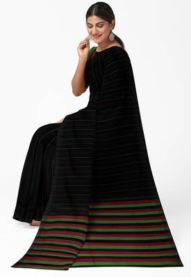Classic black striped cotton blend saree 3