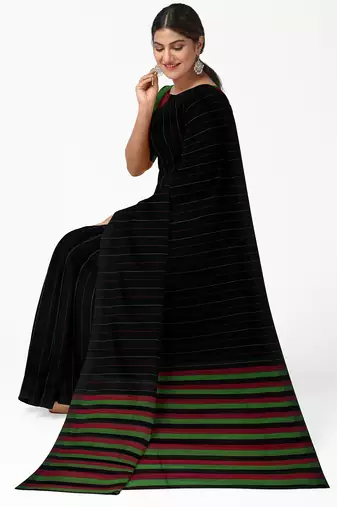 Classic black striped cotton blend saree