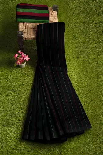 Classic black striped cotton blend saree