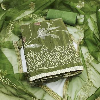green embroidered glaze cotton unstitched dress material  1