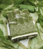 green embroidered glaze cotton unstitched dress material 
