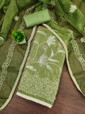 green embroidered glaze cotton unstitched dress material  3