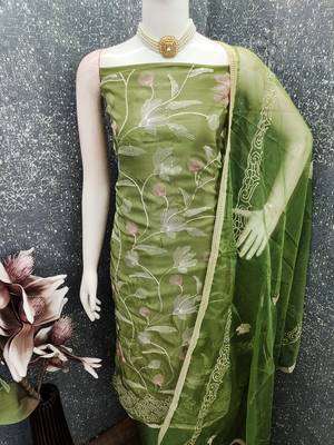 green embroidered glaze cotton unstitched dress material  4
