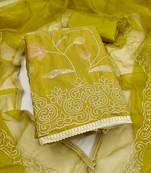 yellow embroidered glaze cotton unstitched dress material 