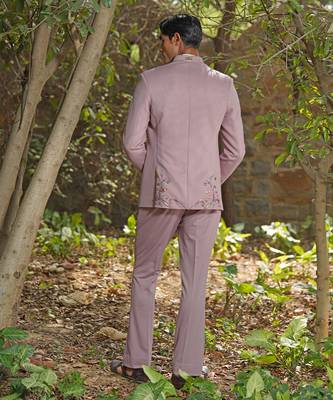 Dusty purple embroidered silk blend jacket set 3