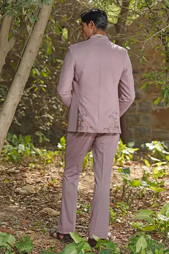 Dusty purple embroidered silk blend jacket set