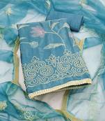 sea green embroidered glaze cotton unstitched dress material 