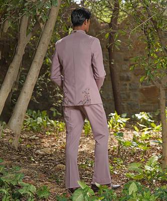 Dusty purple embroidered silk blend jacket set 4