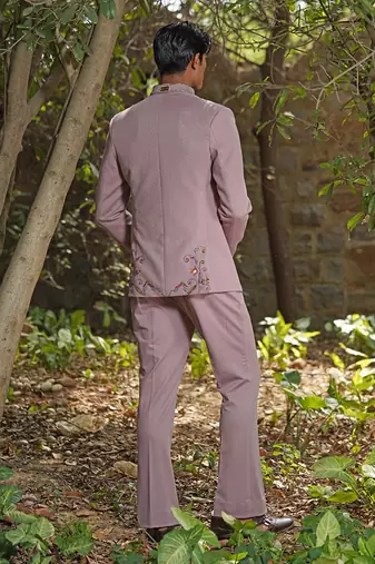Dusty purple embroidered silk blend jacket set