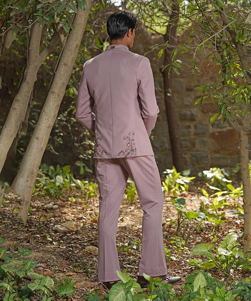 Dusty purple embroidered silk blend jacket set