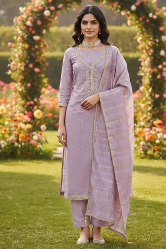 lavender weaved chanderi butti unstitched dress material 