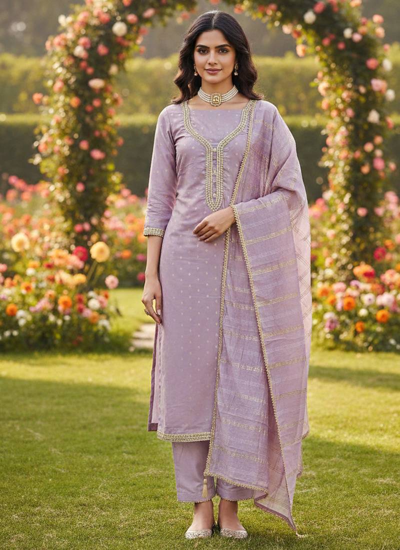 lavender weaved chanderi butti unstitched dress material 