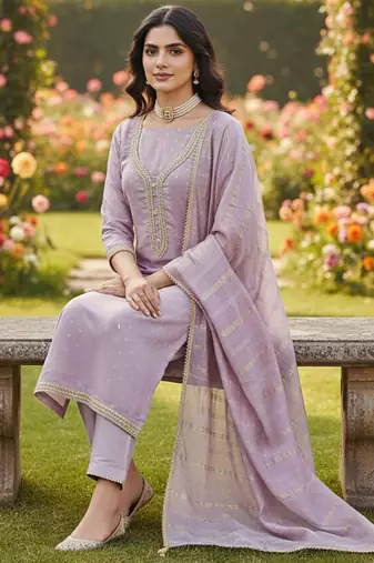lavender weaved chanderi butti unstitched dress material 