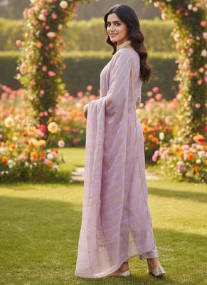 lavender weaved chanderi butti unstitched dress material  3