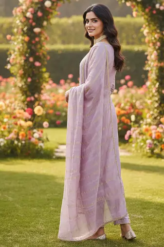 lavender weaved chanderi butti unstitched dress material 