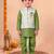 boys mehandi green silk blend  geometric floral woven kurta & dhoti set with waistcoat