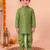 boys mehandi green silk blend  geometric floral woven kurta & dhoti set with waistcoat
