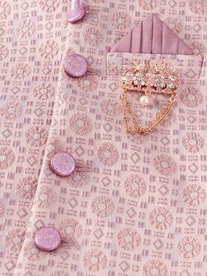 boys dusty pink silk blend  geometric floral woven kurta & dhoti set with waistcoat 3