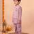 boys dusty pink silk blend  geometric floral woven kurta & dhoti set with waistcoat