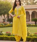 yellow weaved chanderi butti unstitched dress material 