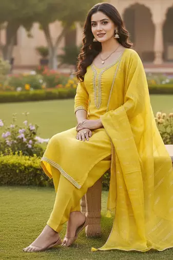 yellow weaved chanderi butti unstitched dress material 