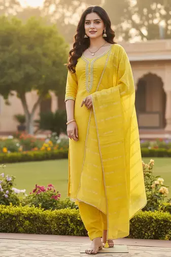yellow weaved chanderi butti unstitched dress material 