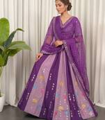 Dual Shade Wine & Lavender Designer Silk Lehenga Choli Set with Mirror Work Dupatta