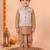 boys camel brown silk blend  geometric jacquard floral kurta & dhoti set with waistcoat