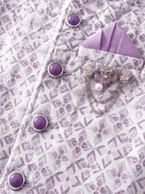 boys lilac silk blend  geometric jacquard floral kurta & dhoti set with waistcoat 3