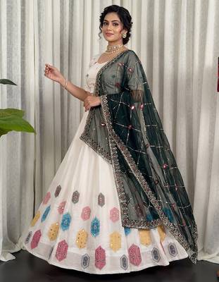 Women's Off-White Printed & Embroidered Chaniya Choli Set for  1