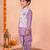 boys lilac silk blend  geometric jacquard floral kurta & dhoti set with waistcoat