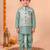 boys sea green silk blend  geometric jacquard floral kurta & dhoti set with waistcoat