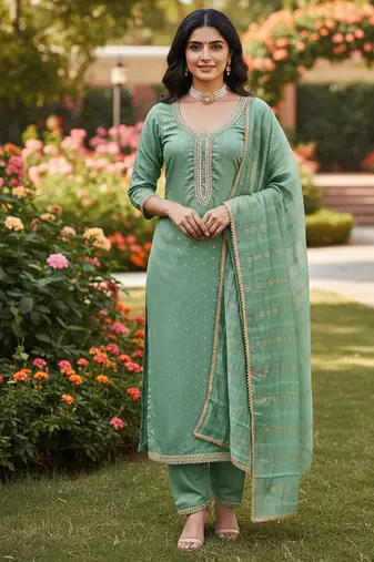 sea green weaved chanderi butti unstitched dress material 