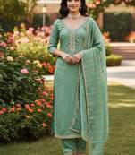 sea green weaved chanderi butti unstitched dress material 