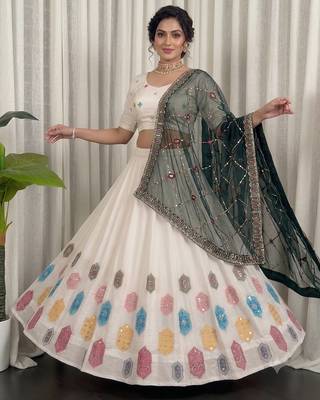 Women's Off-White Printed & Embroidered Chaniya Choli Set for  2