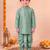 boys sea green silk blend  geometric jacquard floral kurta & dhoti set with waistcoat