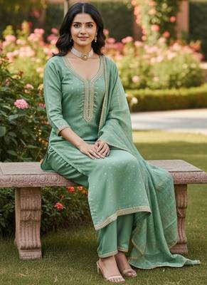sea green weaved chanderi butti unstitched dress material  2