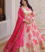 off-white color embroidery zari sequin work silk blend gown set