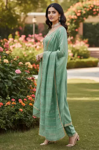 sea green weaved chanderi butti unstitched dress material 