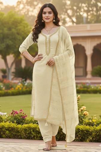 white weaved chanderi butti unstitched dress material 